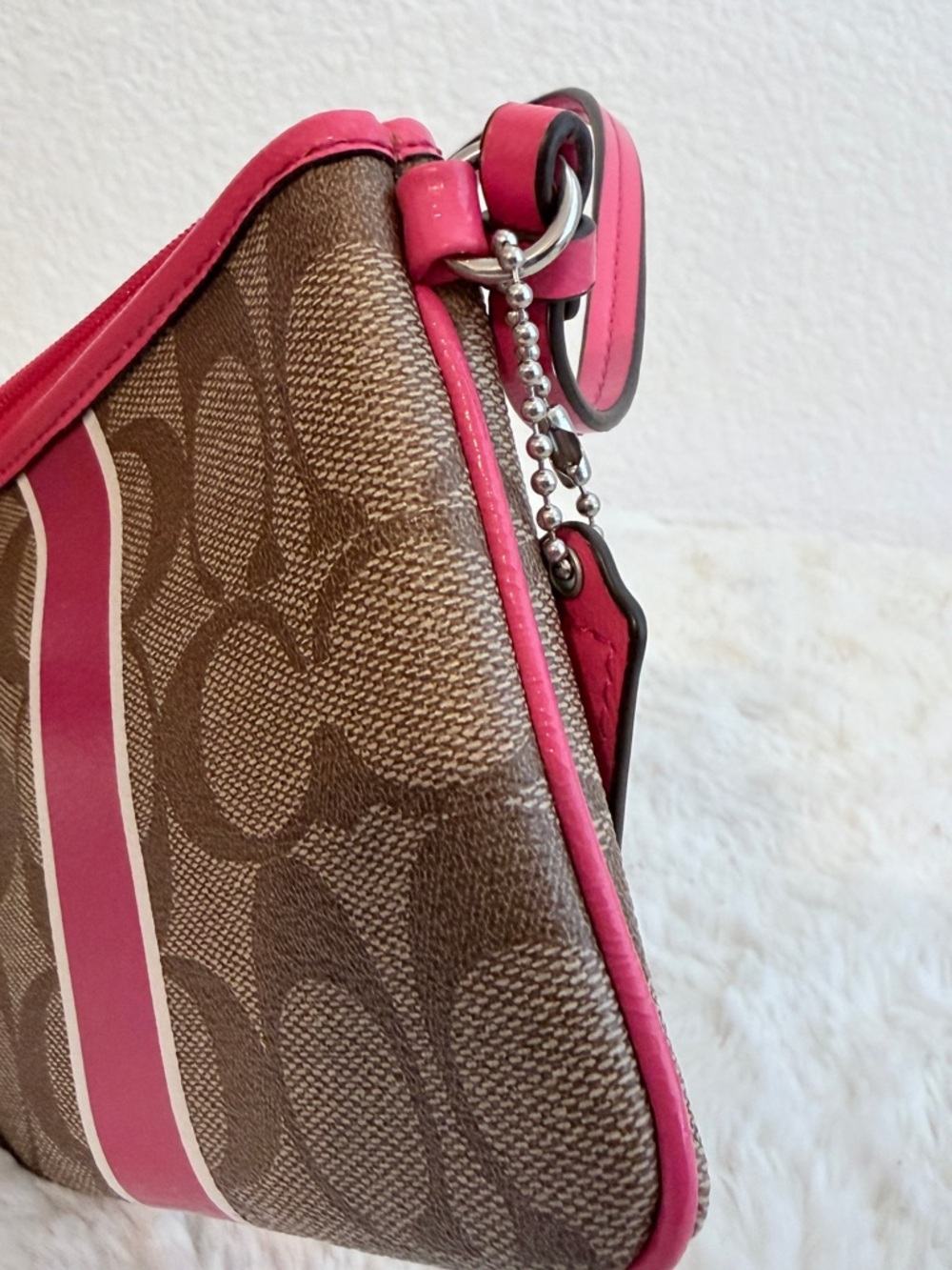 Coach Brown Signature Wristlet with Pink Stripe - Picture 5 of 12